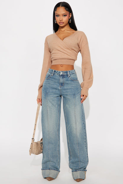 Tall En Route Cuffed Wide Leg Jeans - Medium Wash