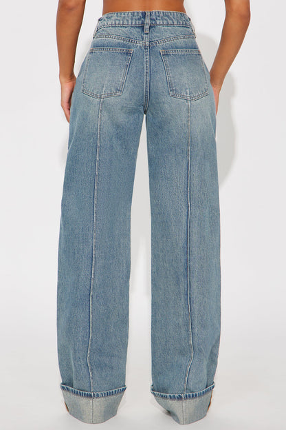 Tall En Route Cuffed Wide Leg Jeans - Medium Wash