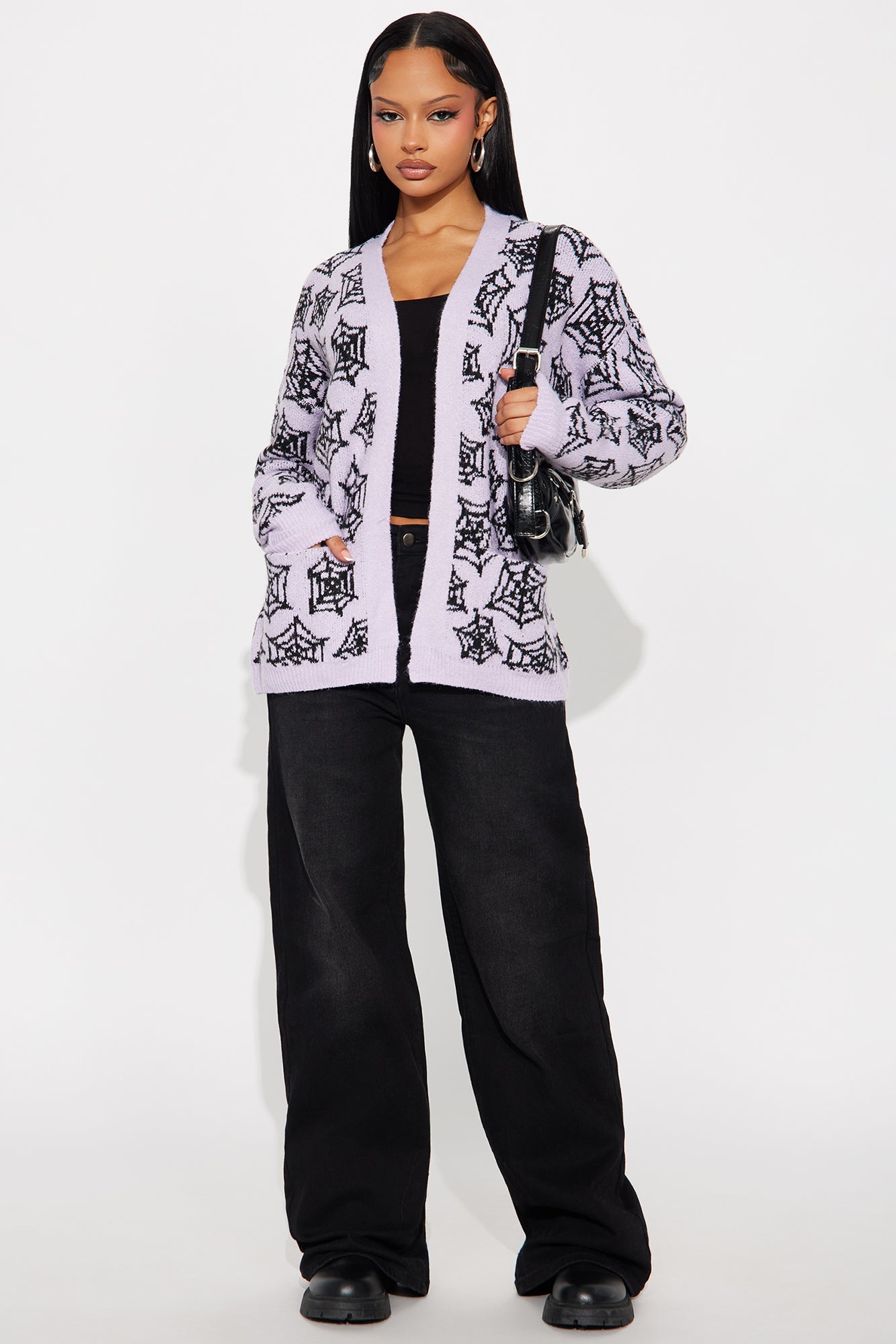 Caught In My Web Halloween Cardigan - Purple/combo
