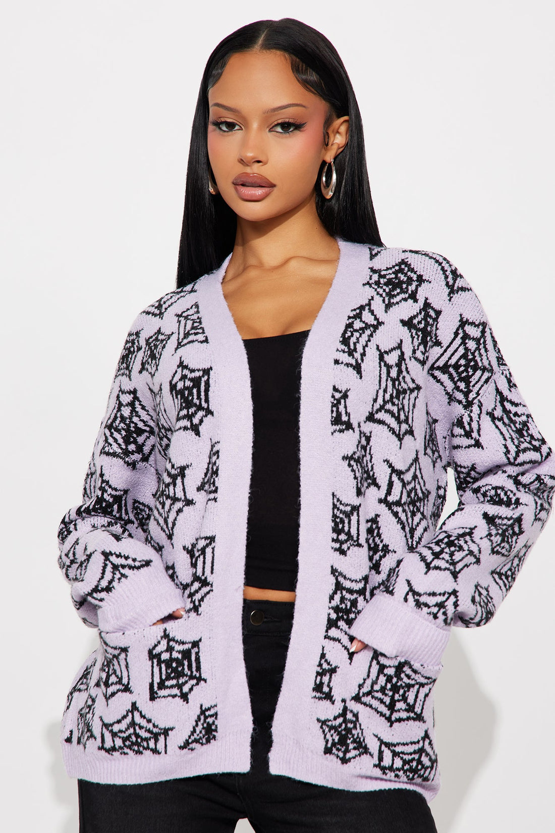 Caught In My Web Halloween Cardigan - Purple/combo