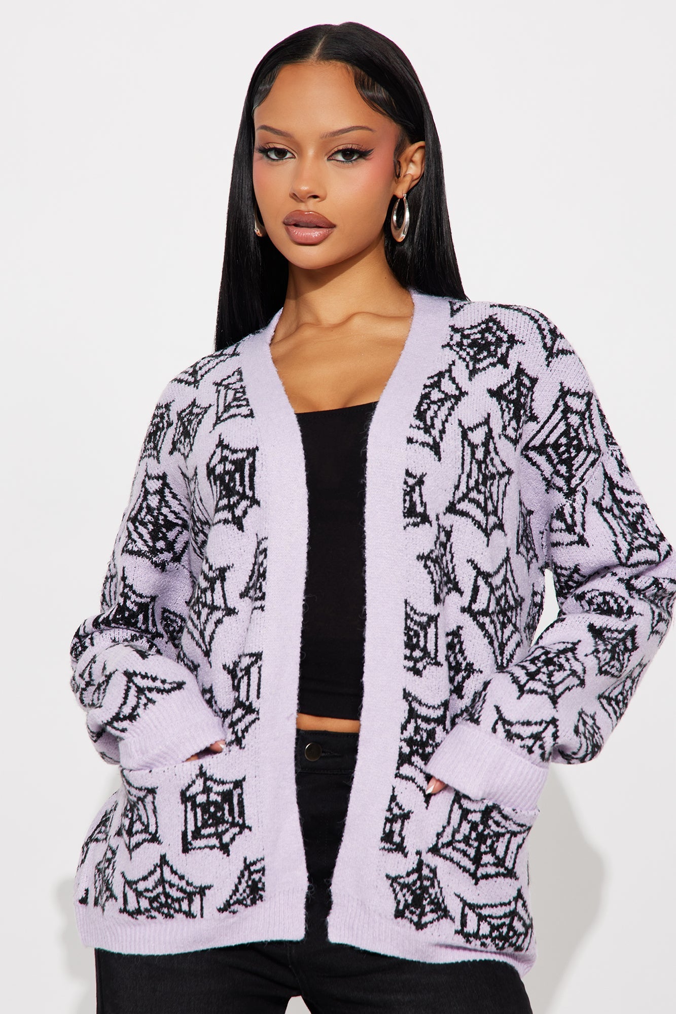 Caught In My Web Halloween Cardigan - Purple/combo