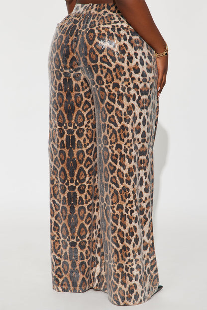 Watch Me Shine Sequin Wide Leg Pant 32″ - Leopard