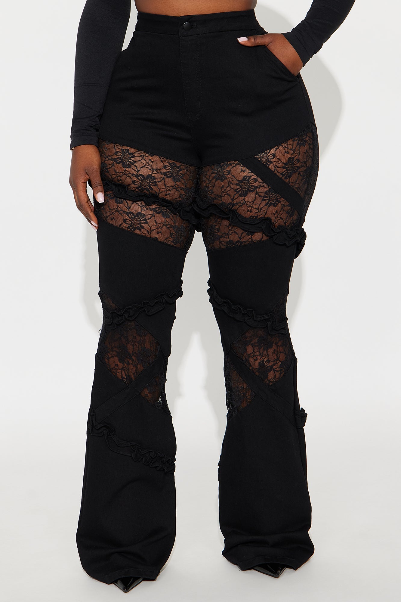 Tall Dreamcatcher Lace Stretch Flare Jeans - Black