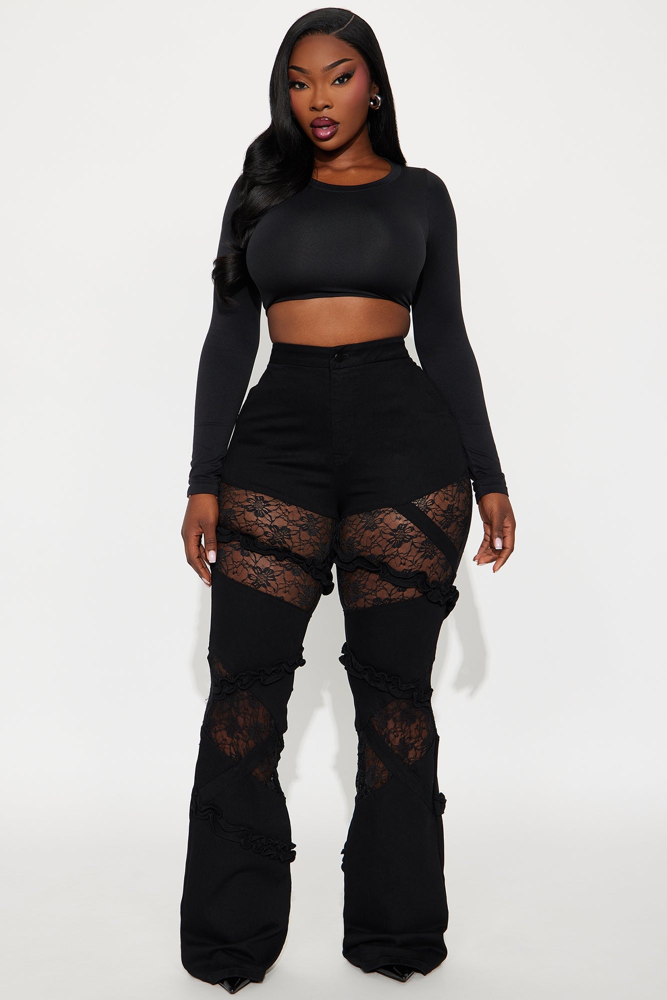 Tall Dreamcatcher Lace Stretch Flare Jeans - Black