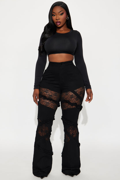 Tall Dreamcatcher Lace Stretch Flare Jeans - Black