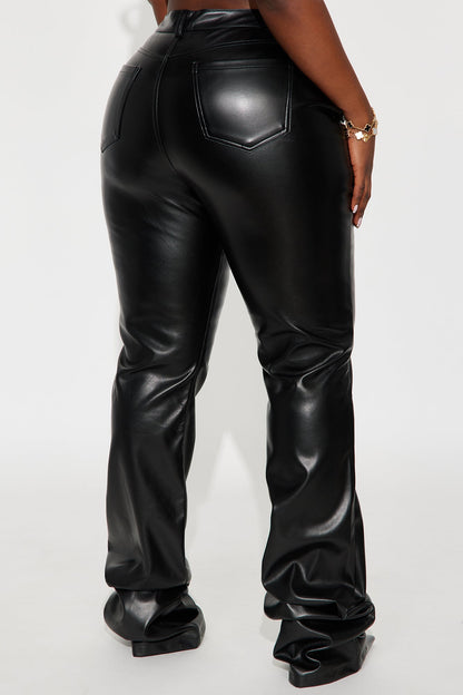 Just Like That Faux Leather Stacked Pant - Black