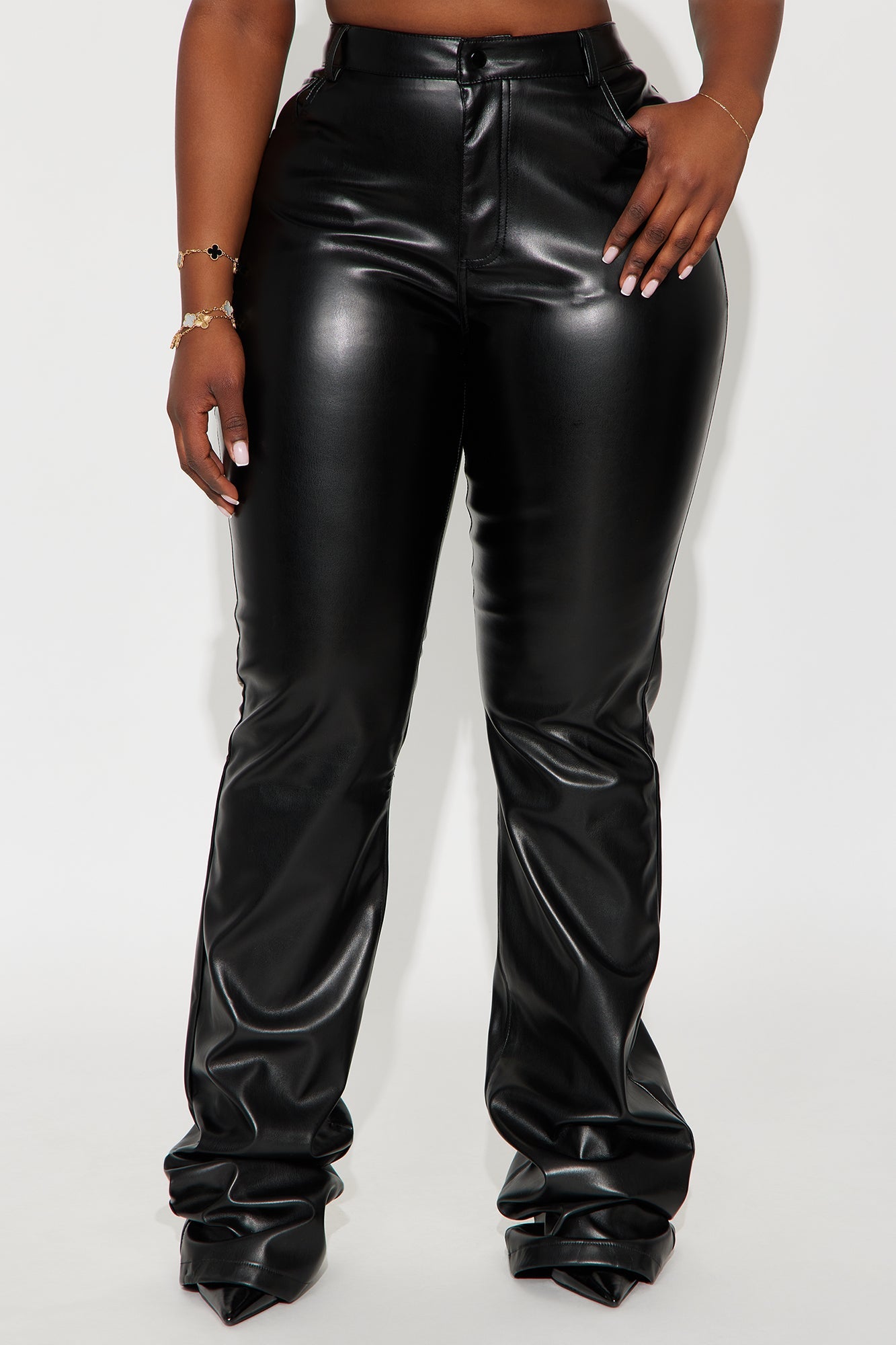 Just Like That Faux Leather Stacked Pant - Black