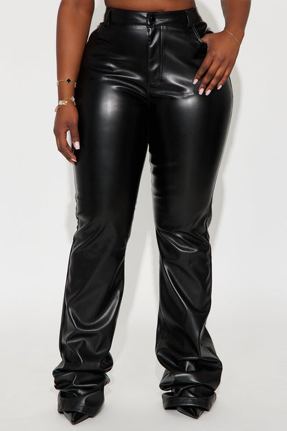 Just Like That Faux Leather Stacked Pant - Black