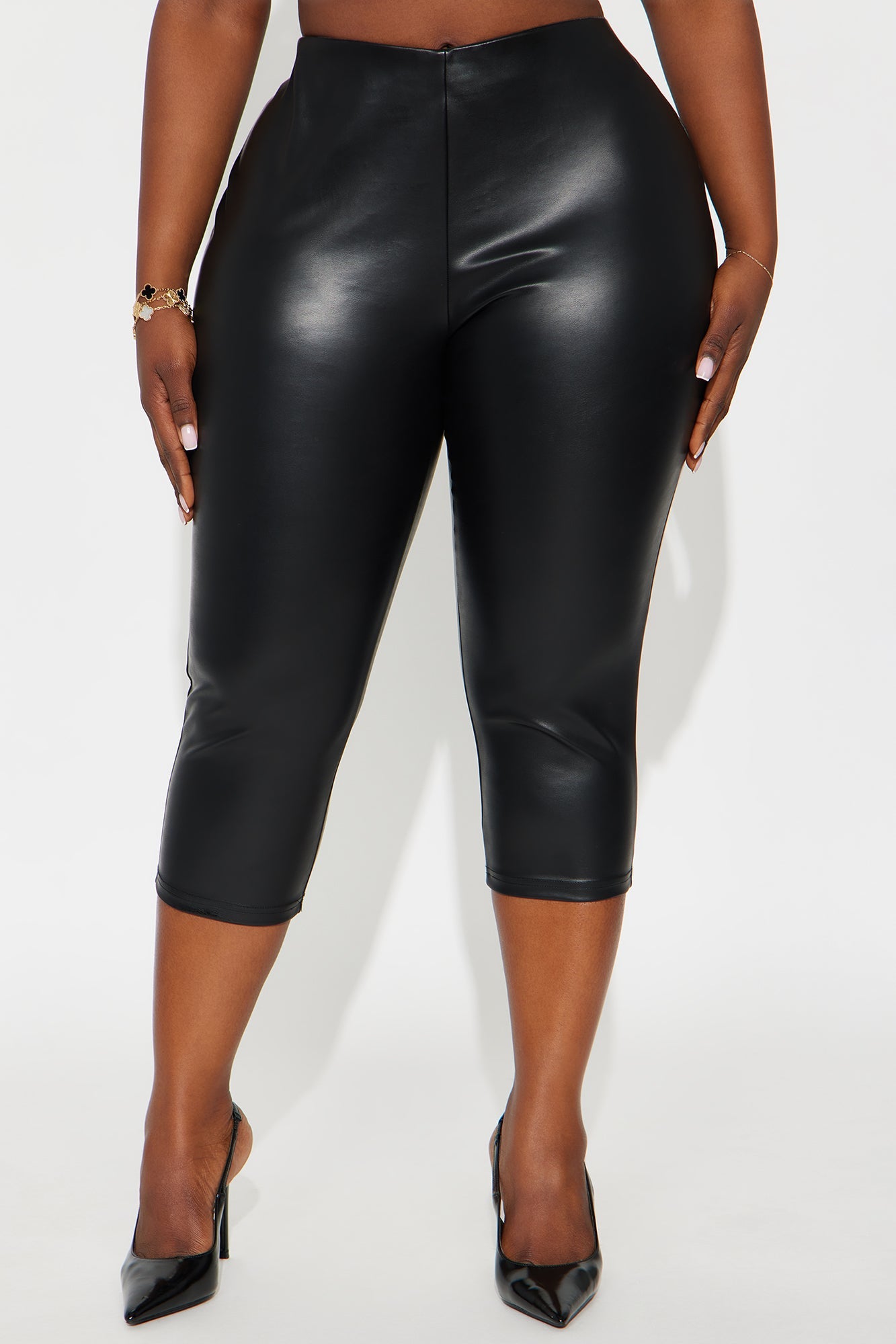Personal Taste Faux Leather Capri Legging - Black