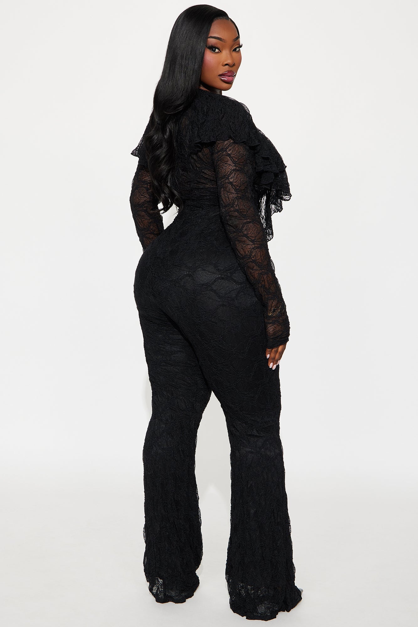 Noelle Lace V Neck Jumpsuit - Black