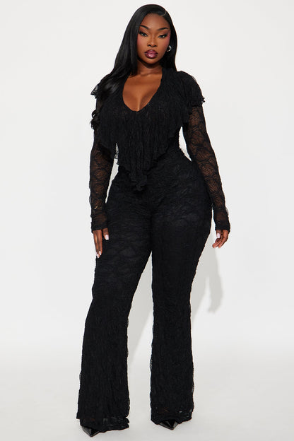 Noelle Lace V Neck Jumpsuit - Black