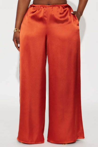 Shine On Satin Wide Leg Pant 32″ - Copper
