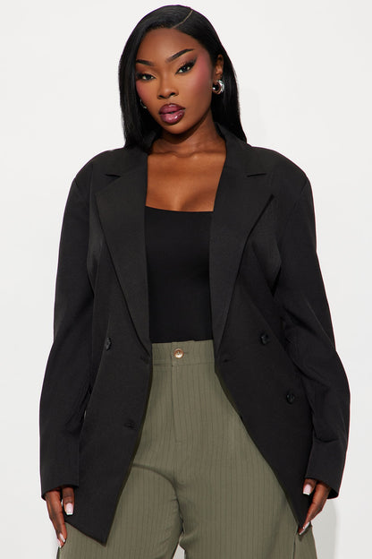 Big Goals Double Breasted Oversized Blazer - Black