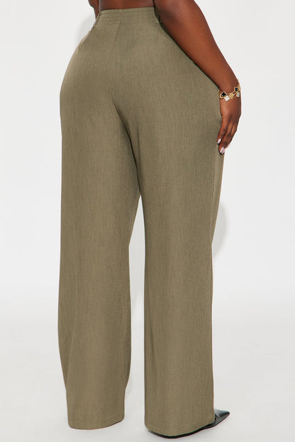 Business Plan Pleated Wide Leg Trouser Pant 32″ - Olive