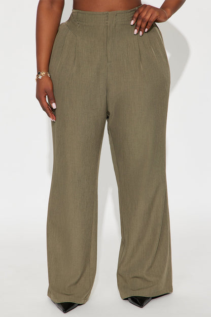 Business Plan Pleated Wide Leg Trouser Pant 32″ - Olive