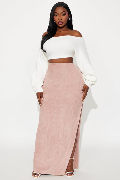 Peyton Low Rise Faux Suede Maxi Skirt - Mauve