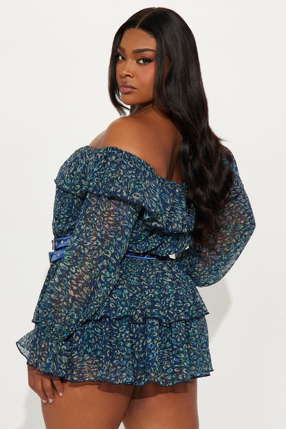 Aven Ruffle Chiffon Mini Dress - Blue/combo