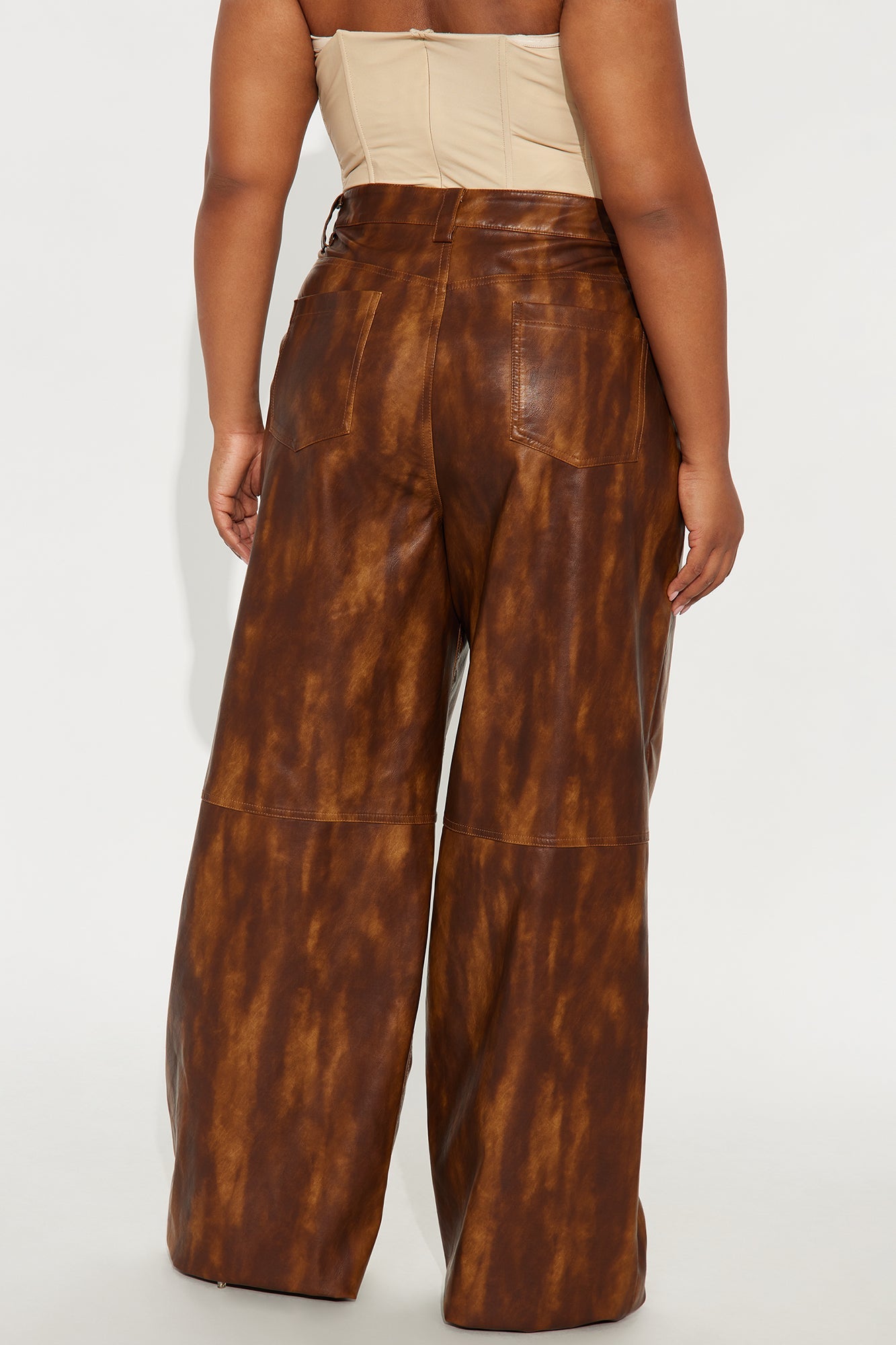 Adrienne Washed Faux Leather Wide Leg Pant 33 - Brown