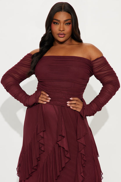 Sweet Honey Mesh Maxi Dress - Burgundy