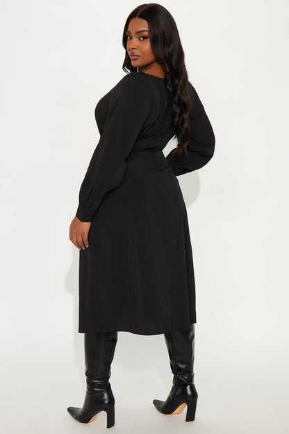 Vienna Lace Up Midi Dress - Black