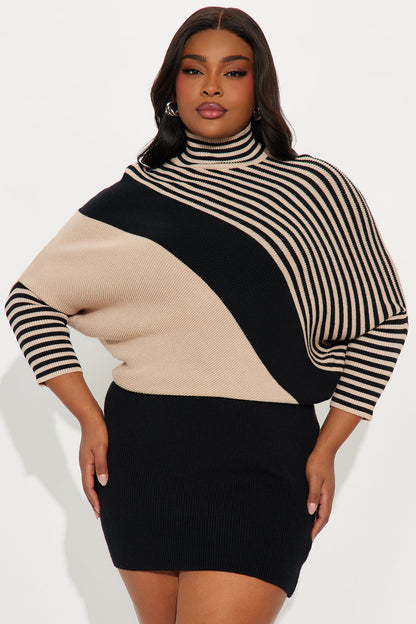 Sophia Striped Sweater Mini Dress - Taupe/combo
