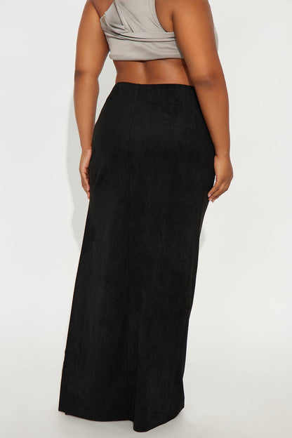 Peyton Low Rise Faux Suede Maxi Skirt - Black