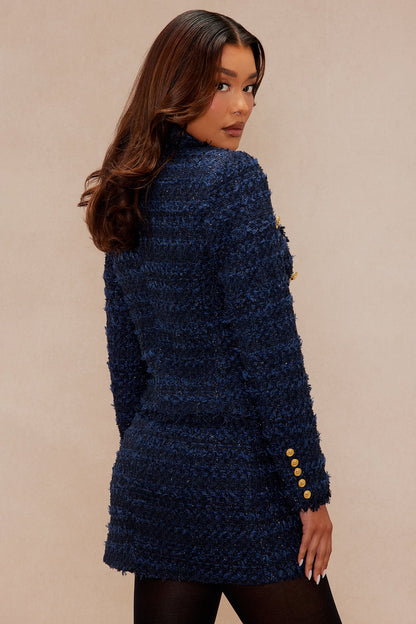 Talia Tweed Blazer Suit Set - Navy