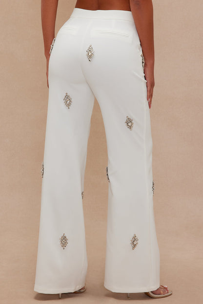 Liza Rhinestone Wide Leg Pant - White