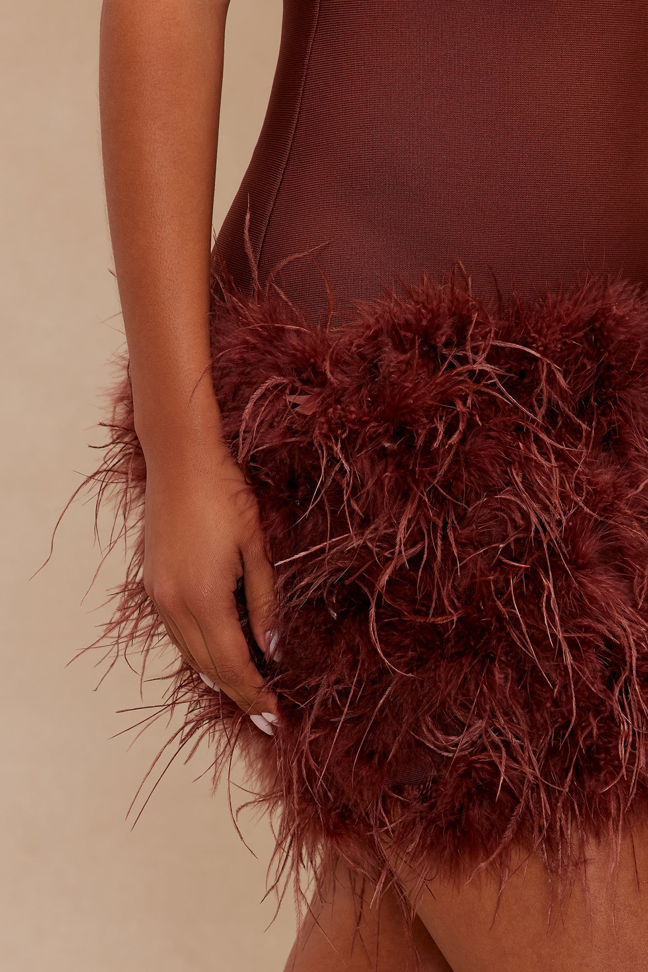 Remember Me Fur Trim Bandage Mini Dress - Brown