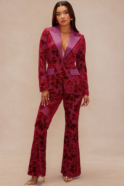 Tyra Velvet Embroidered Blazer - Burgundy