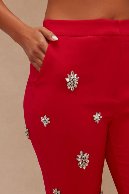 Verona Embellished Flare Pant - Red