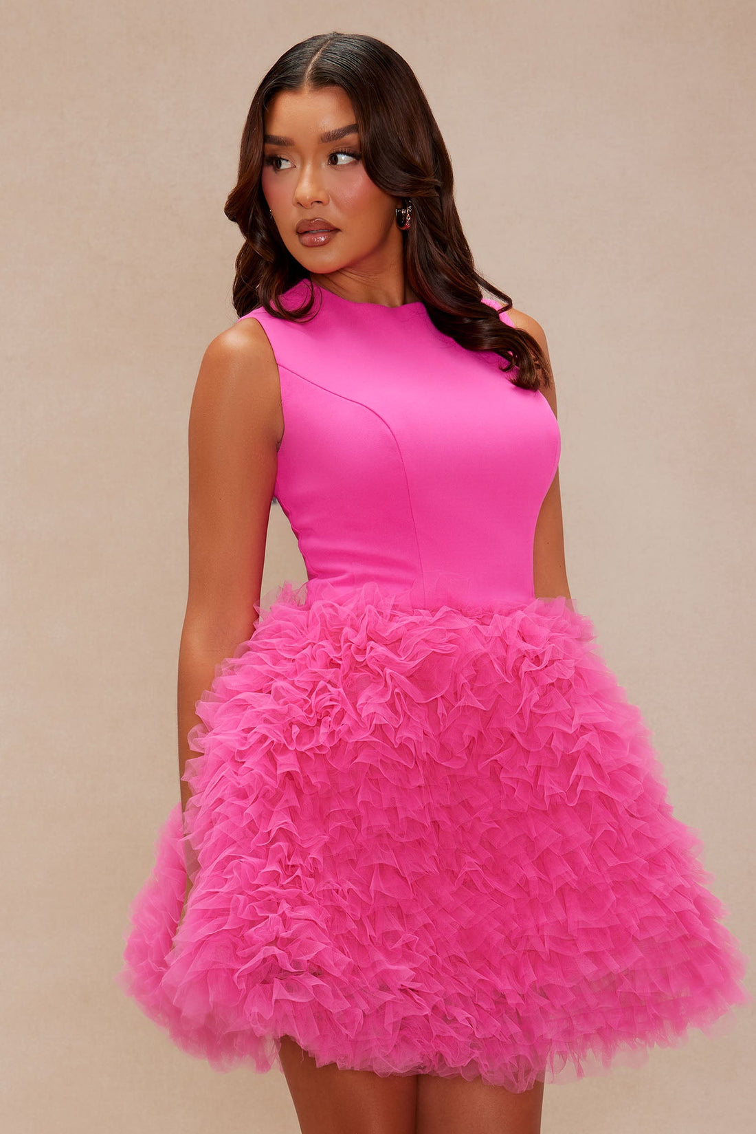 Rosalie Tulle Mini Dress - Hot Pink