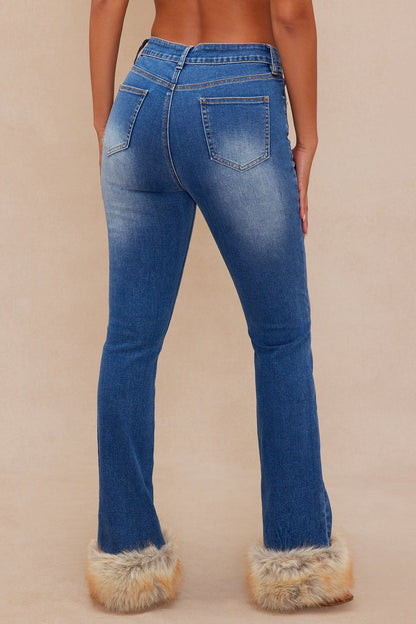 Raven Faux Fur Cuff Jeans - Denim