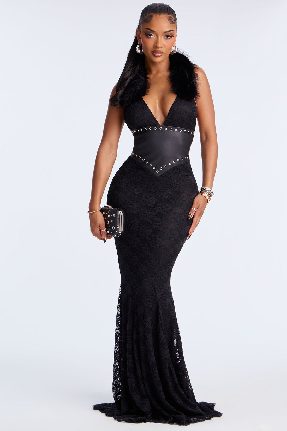 Savage Seduction Lace Halter Maxi Dress - Black