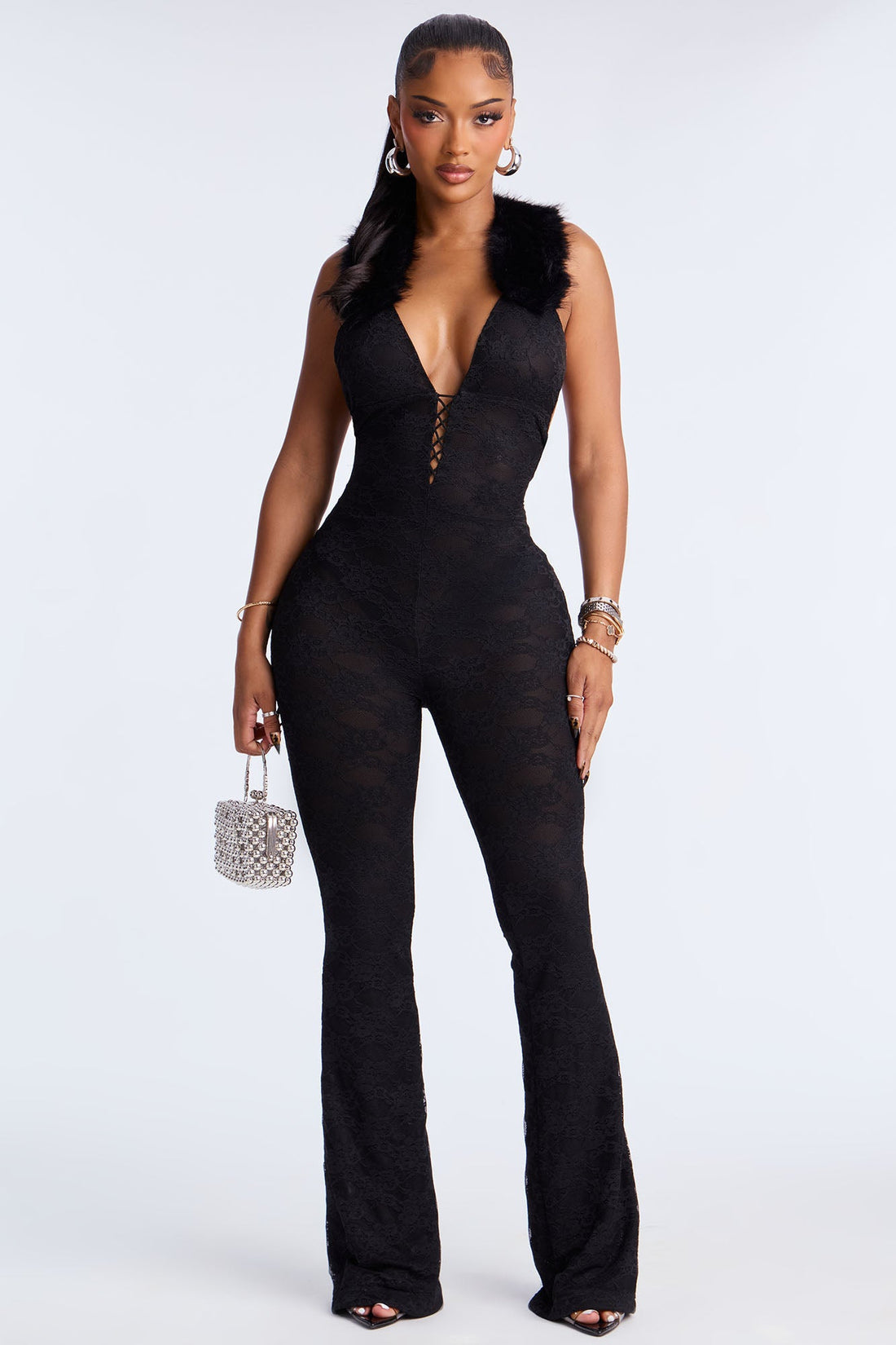 Heat of The Hunt Lace Jumpsuit - Black
