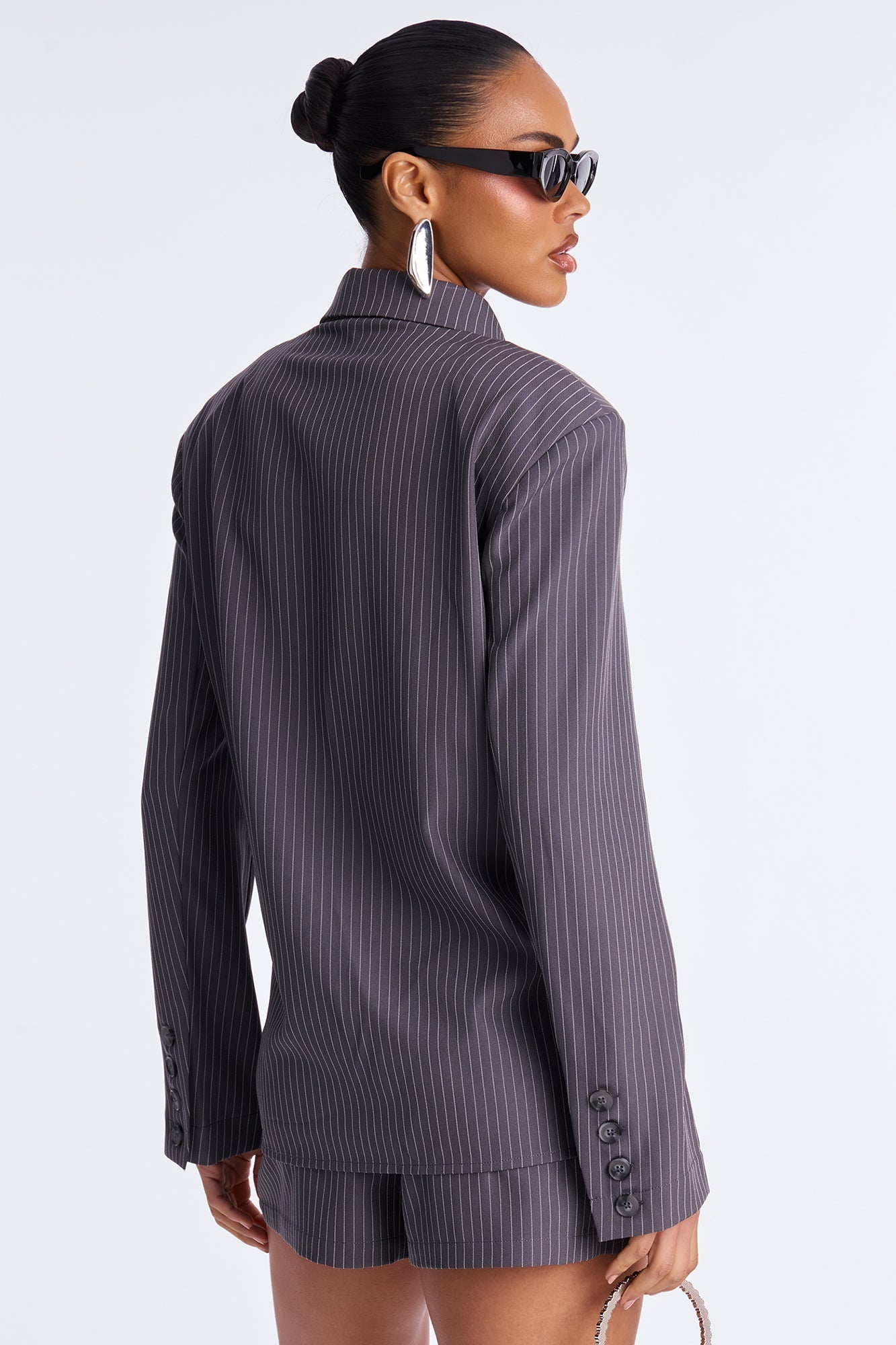 Boss Vibes Pinstripe Button Up Short Set - Grey