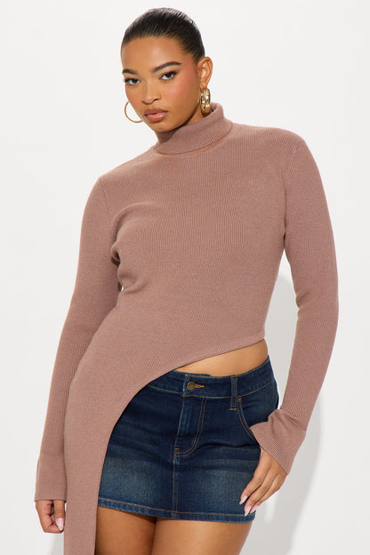 Pull Me In Asymmetrical Sweater - Mocha