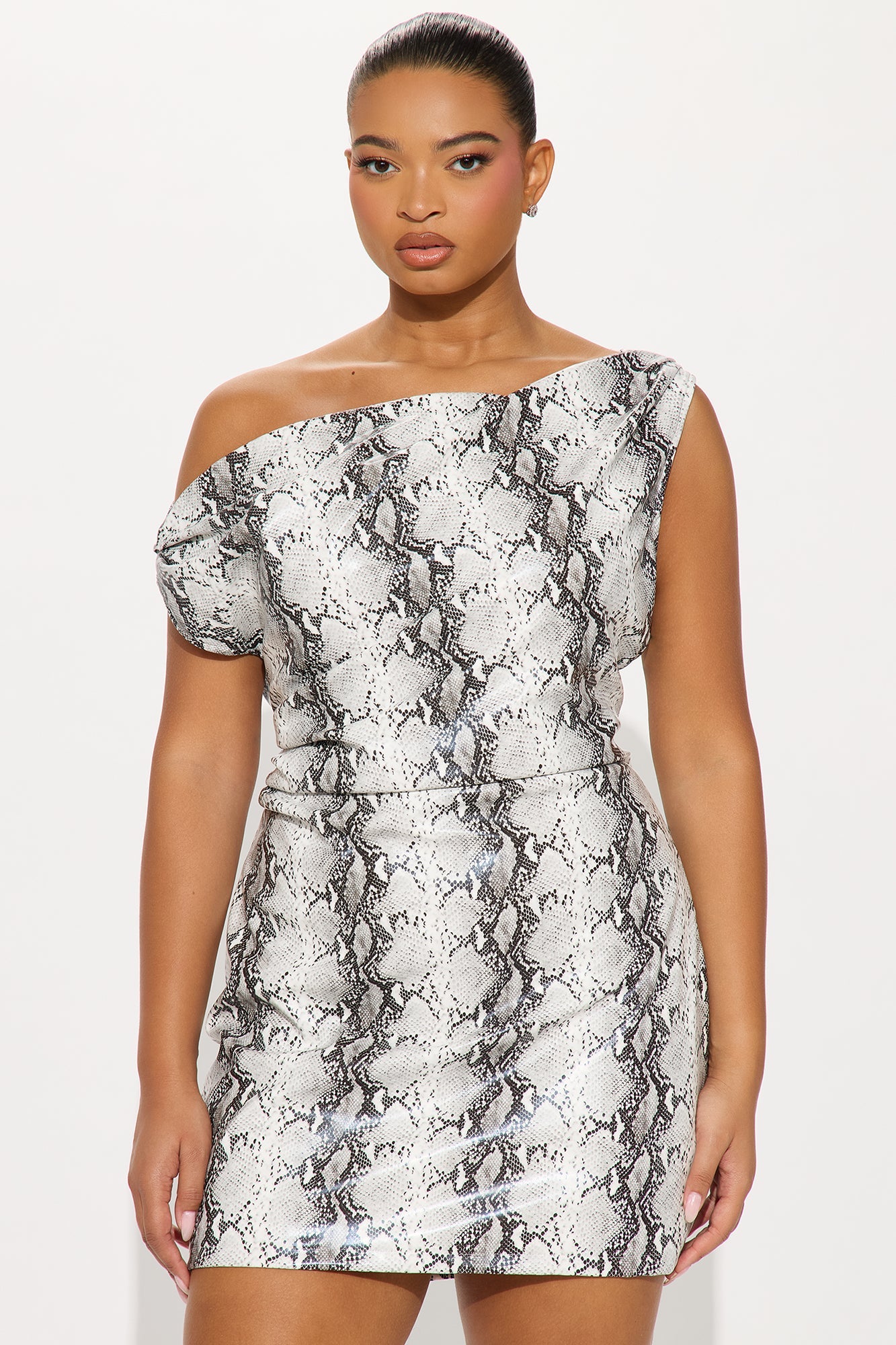 Serena Snakeskin Faux Leather Micro Mini Dress - Black/White