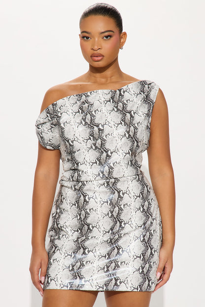 Serena Snakeskin Faux Leather Micro Mini Dress - Black/White