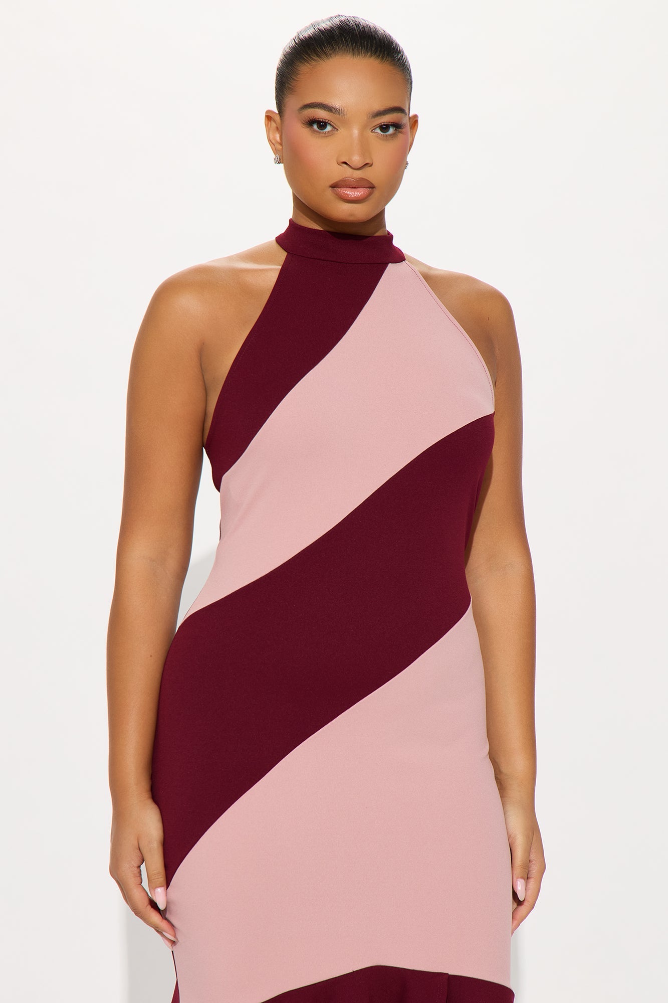 Bria Peplum Striped Midi Dress - Burgundy/combo