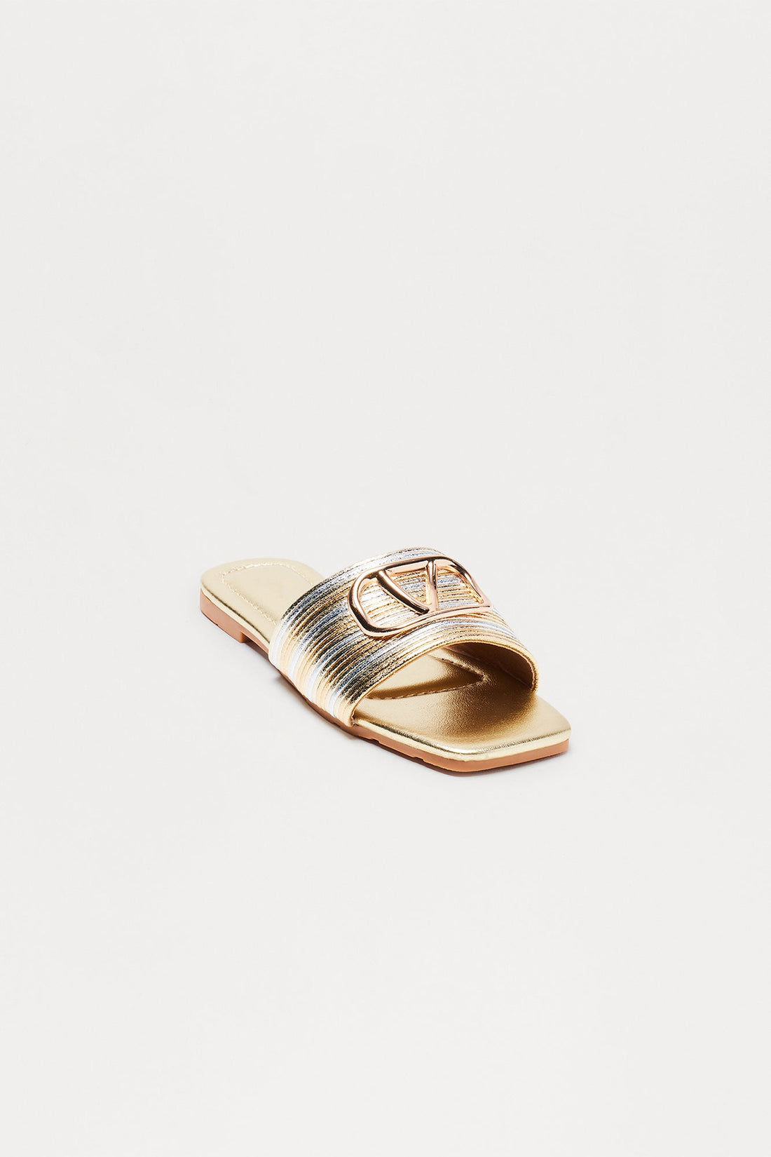 Lavish Hardware Slip On Sandals - Gold