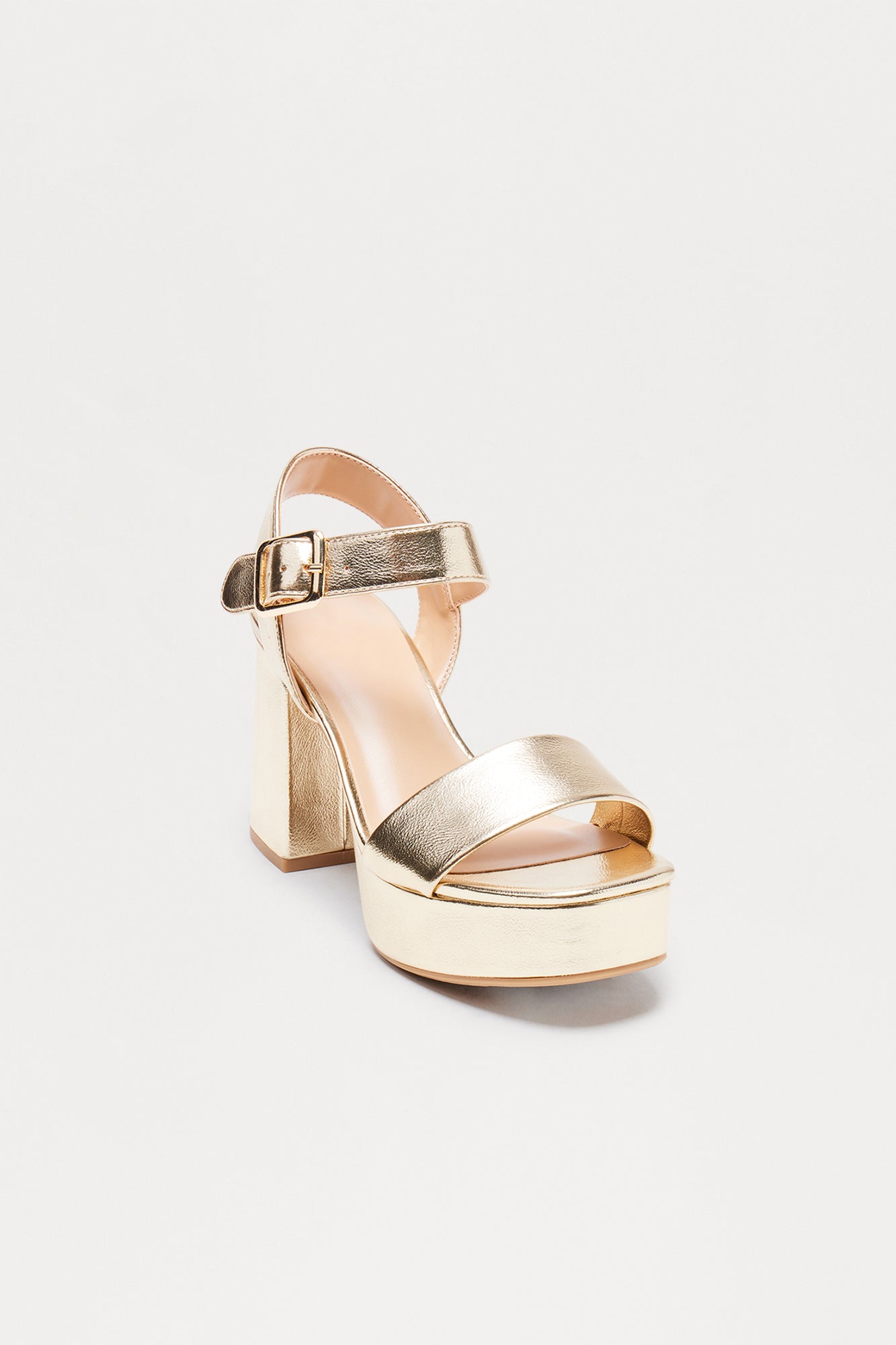 Kia Faux Leather Platform Heels - Gold