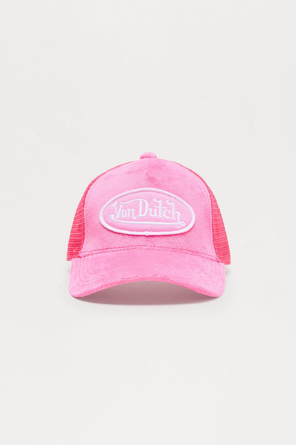 Mini Von Dutch Pink Velvet Trucker Hat - Hot Pink