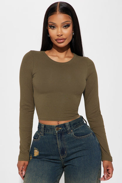 Jaclyn Cropped Long Sleeve Top - Olive