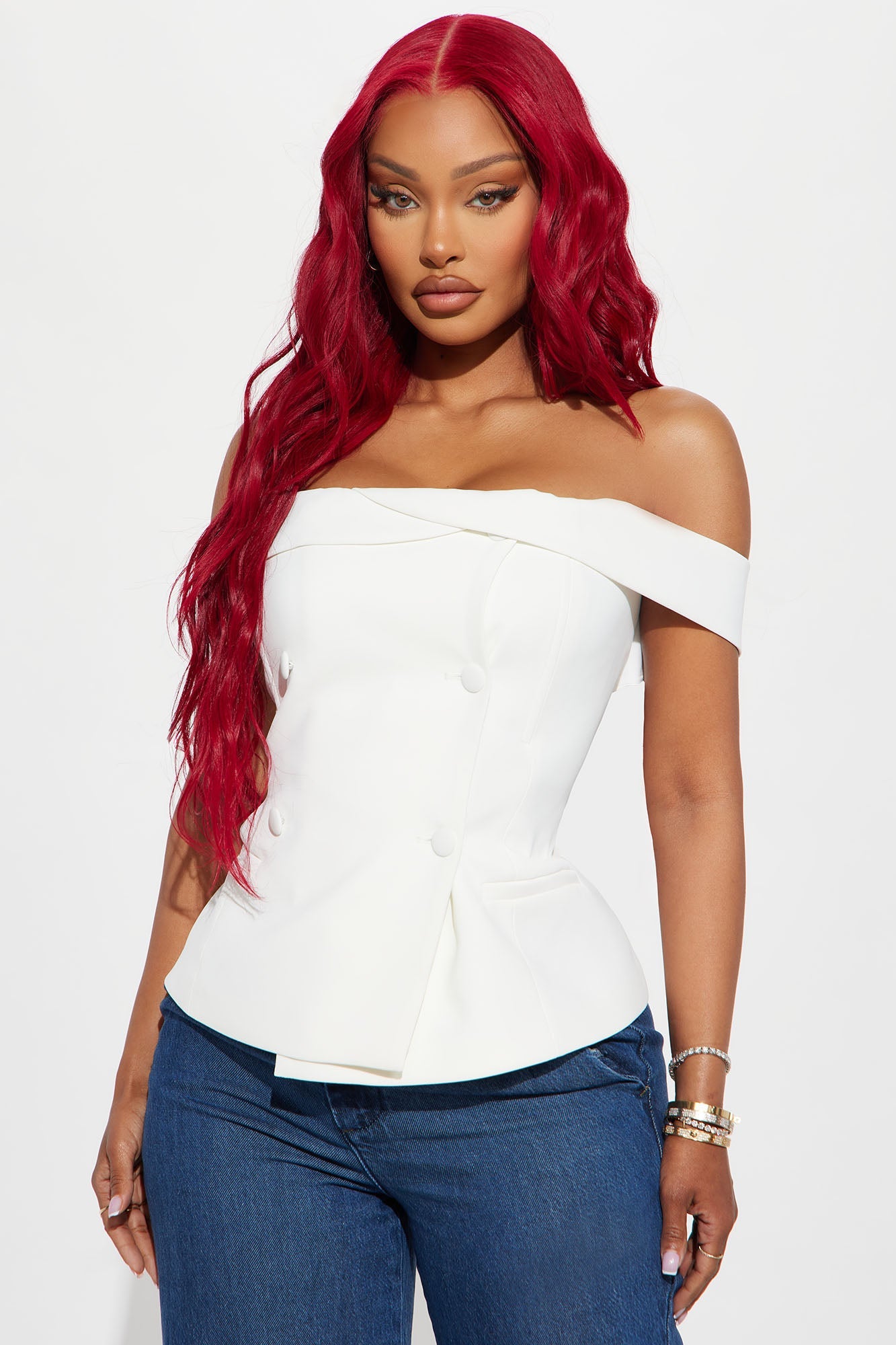 Aliah Double Breasted Top - White