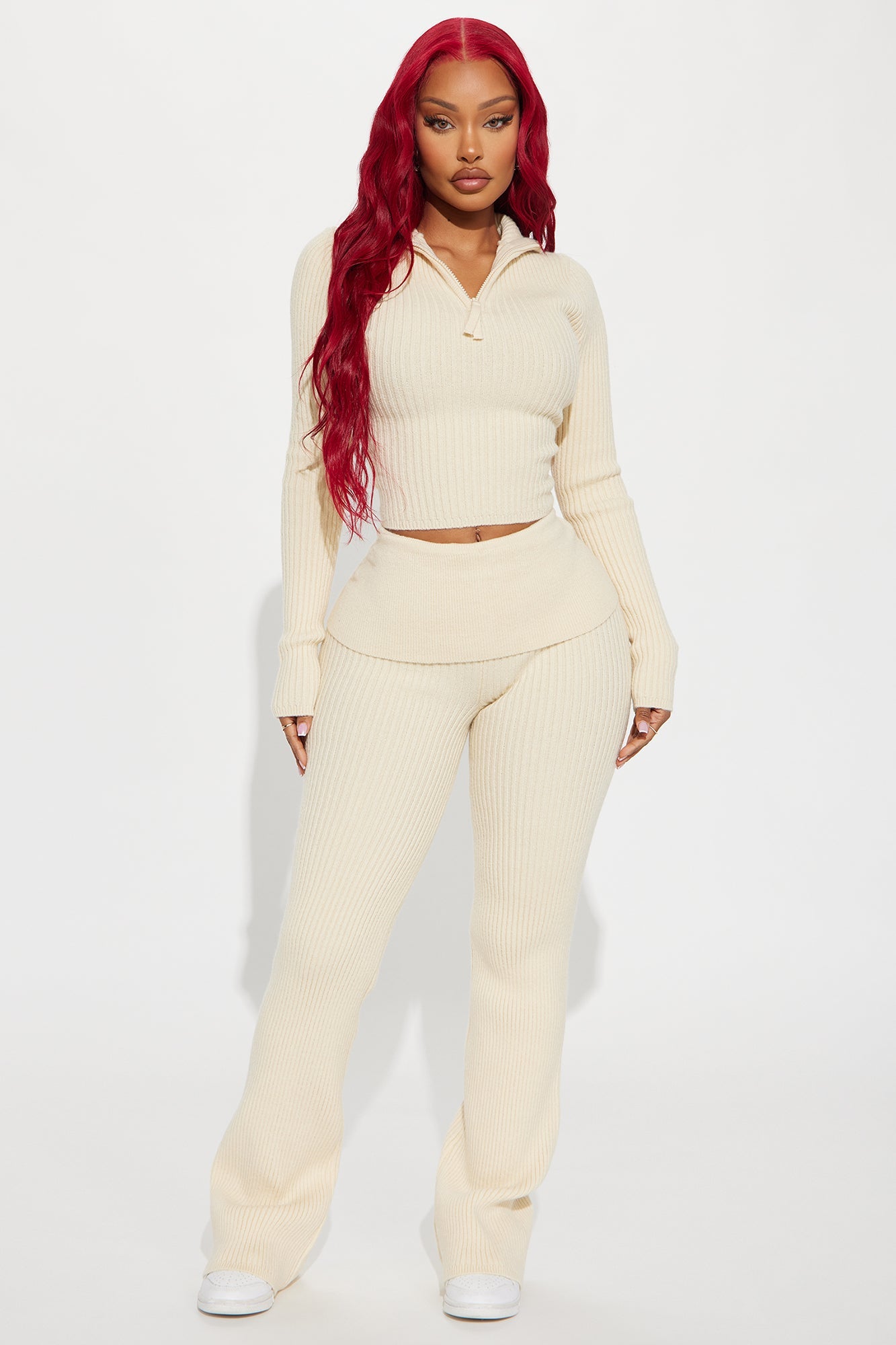 Sheena Sweater Foldover Pant Set - Cream