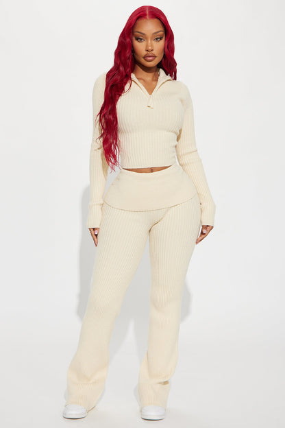 Sheena Sweater Foldover Pant Set - Cream