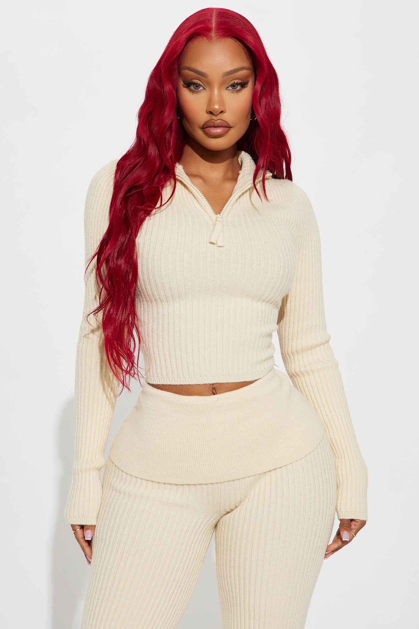 Sheena Sweater Foldover Pant Set - Cream