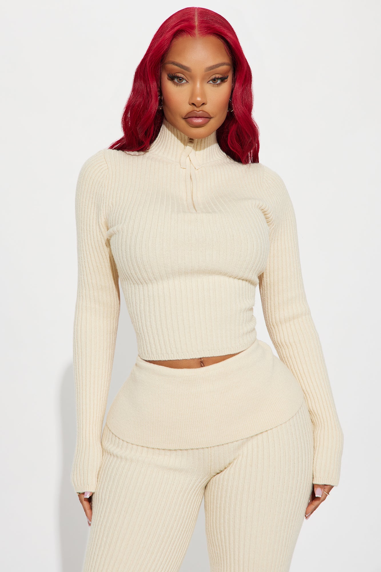 Sheena Sweater Foldover Pant Set - Cream