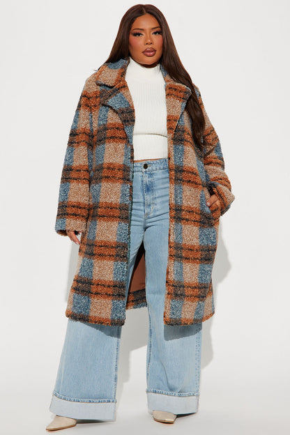 Slow Mornings Sherpa Trench Coat - Blue/combo